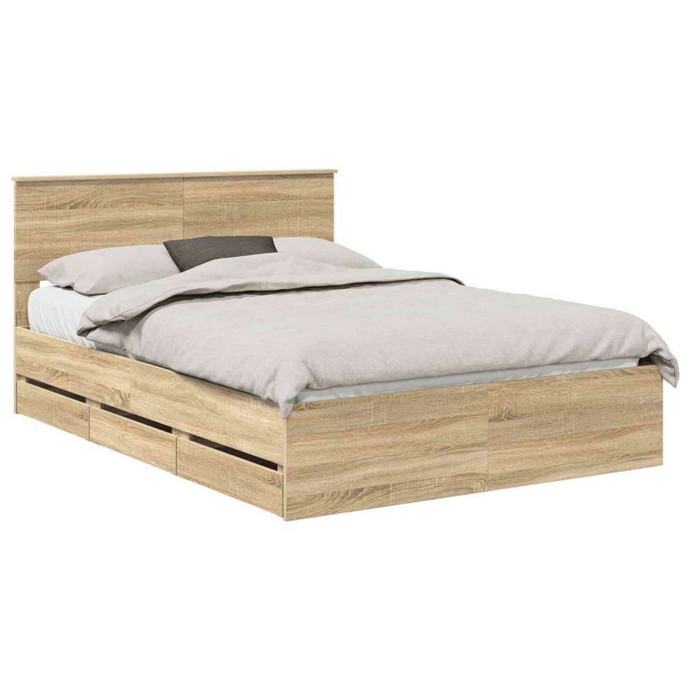 Produktbild för Sängram med låda Sonoma-ek 140 x 200 cm Ingenjörsträ