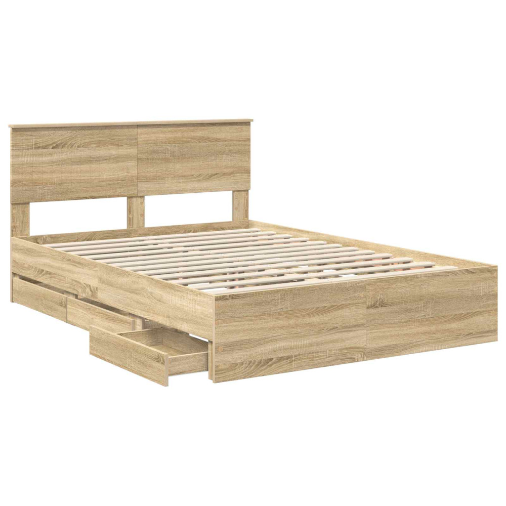 Produktbild för Sängram med låda Sonoma-ek 140 x 200 cm Ingenjörsträ