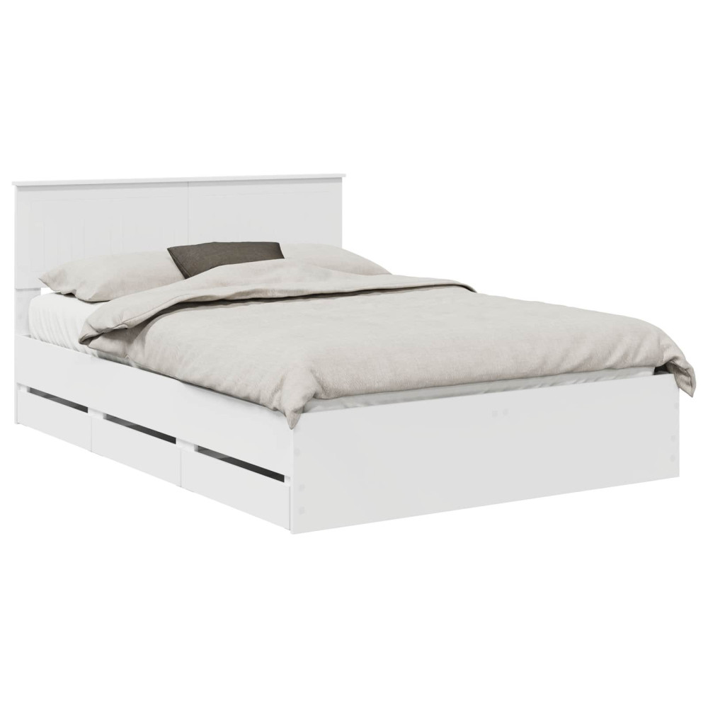 Produktbild för Sängram med låda med huvudgavel Vit 140 x 190 cm Ingenjörsträ