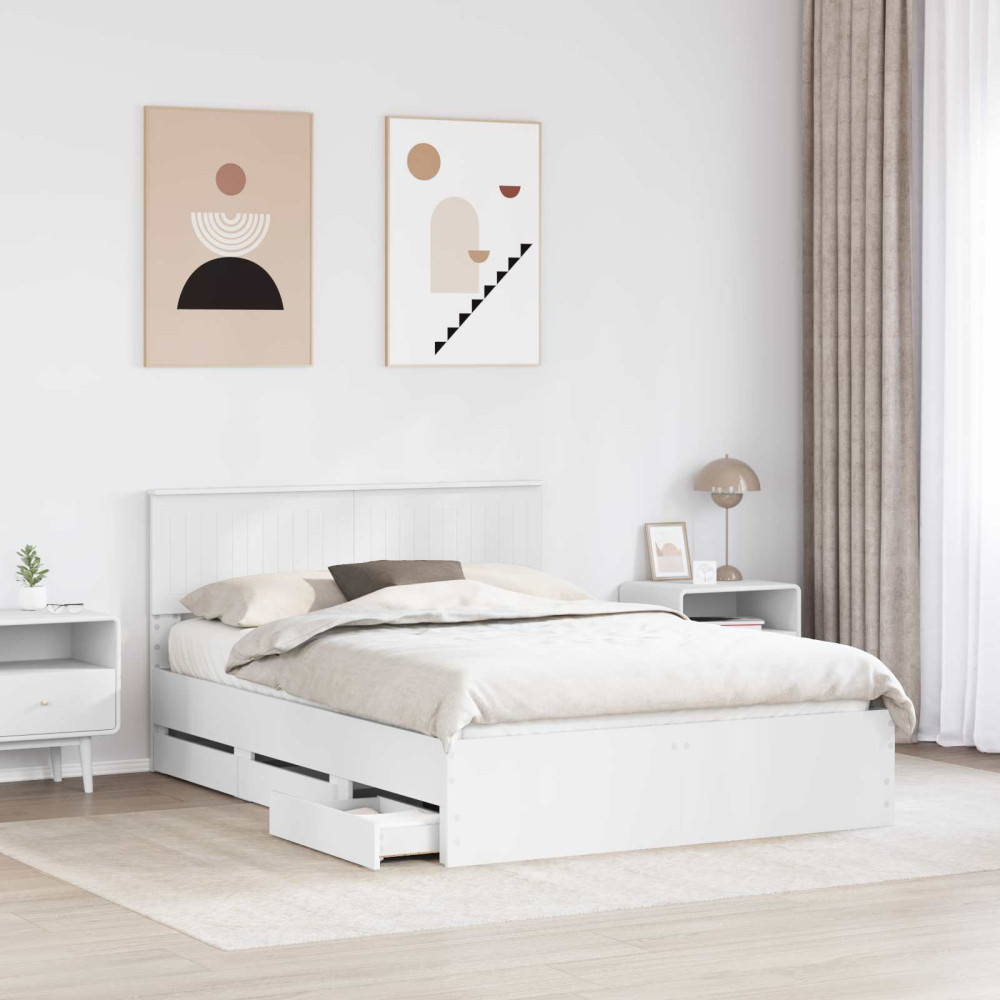 Produktbild för Sängram med låda med huvudgavel Vit 140 x 190 cm Ingenjörsträ