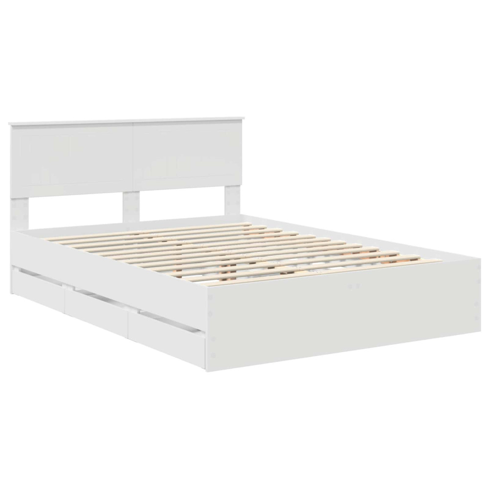 Produktbild för Sängram med låda med huvudgavel Vit 140 x 190 cm Ingenjörsträ