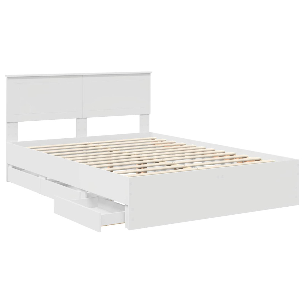 Produktbild för Sängram med låda med huvudgavel Vit 140 x 190 cm Ingenjörsträ