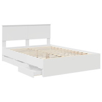 Produktbild för Sängram med låda med huvudgavel Vit 140 x 190 cm Ingenjörsträ