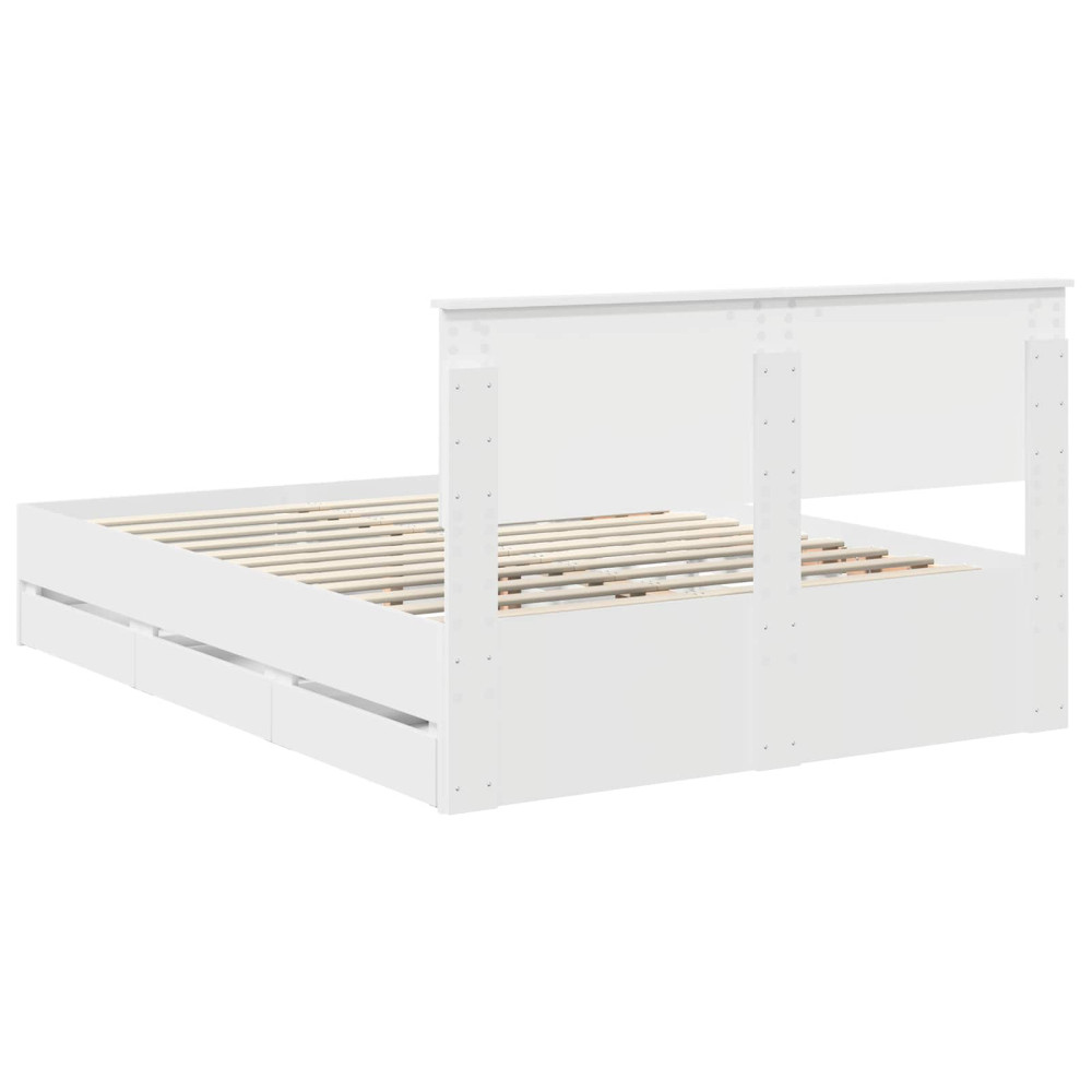 Produktbild för Sängram med låda med huvudgavel Vit 140 x 190 cm Ingenjörsträ