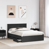 Produktbild för Sängram med låda med huvudgavel Svart 140 x 190 cm Ingenjörsträ