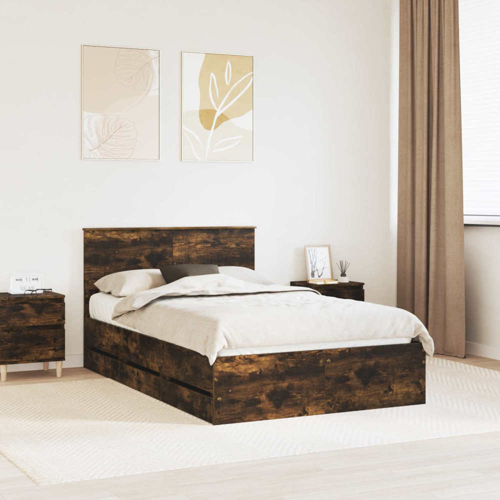 Produktbild för Sängram med låda med lagring Rökt ek 120 x 200 cm Ingenjörsträ