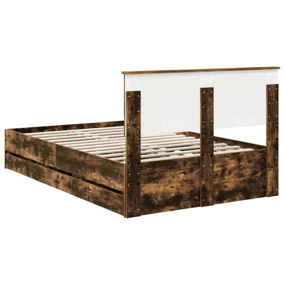 Produktbild för Sängram med låda med lagring Rökt ek 120 x 200 cm Ingenjörsträ