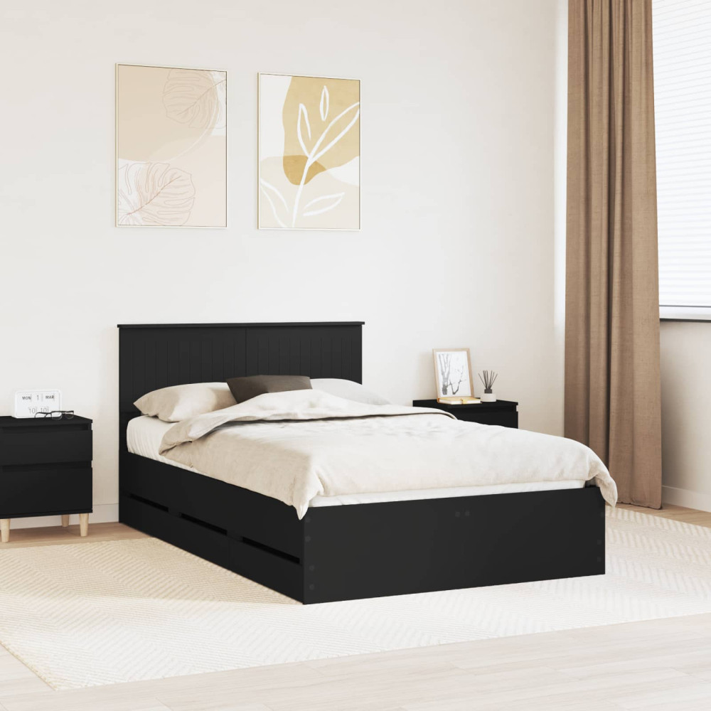 Produktbild för Sängram med låda med huvudgavel Svart 120 x 190 cm Ingenjörsträ
