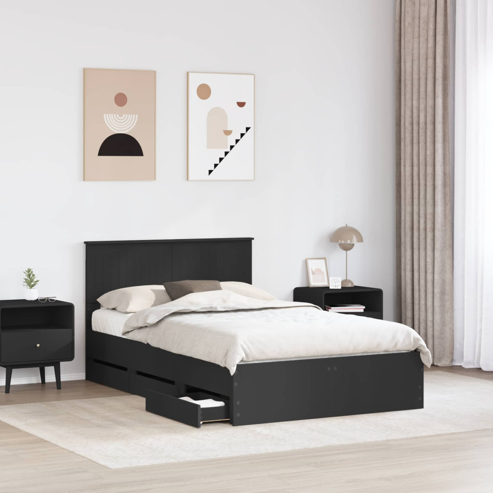 Produktbild för Sängram med låda med huvudgavel Svart 120 x 190 cm Ingenjörsträ