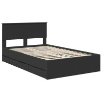 Produktbild för Sängram med låda med huvudgavel Svart 120 x 190 cm Ingenjörsträ