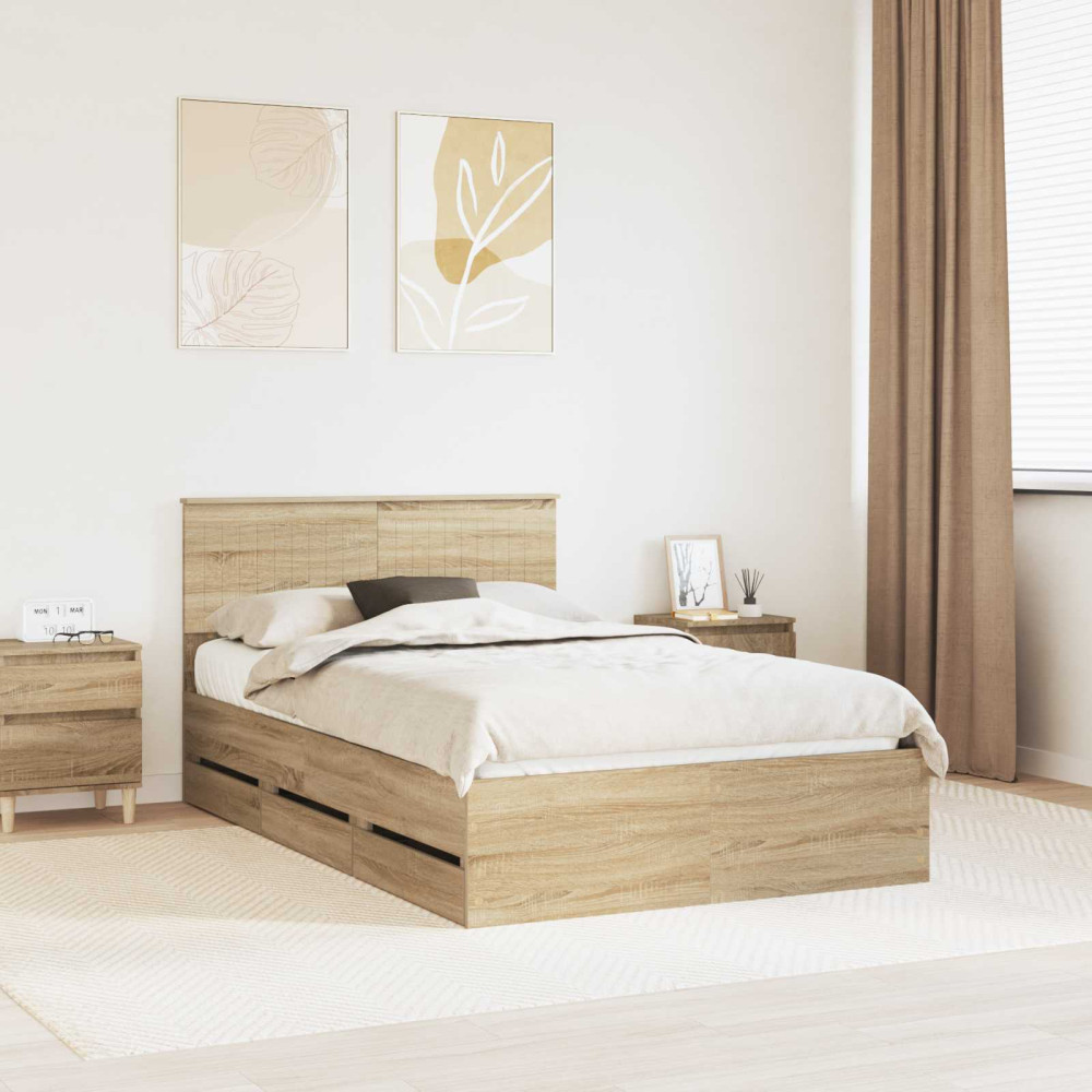Produktbild för Sängram med låda Sonoma-ek 120 x 190 cm Ingenjörsträ