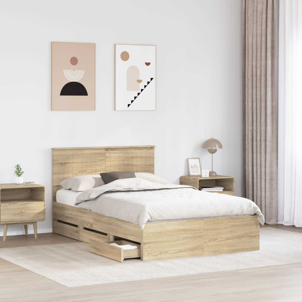 Produktbild för Sängram med låda Sonoma-ek 120 x 190 cm Ingenjörsträ