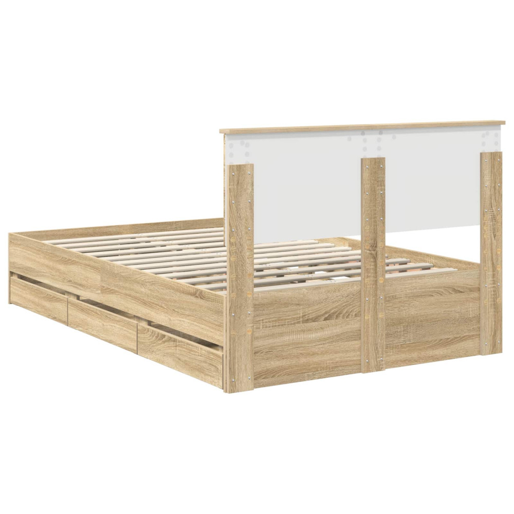 Produktbild för Sängram med låda Sonoma-ek 120 x 190 cm Ingenjörsträ
