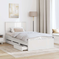 Produktbild för Sängram med låda med huvudgavel Vit 100 x 200 cm Ingenjörsträ
