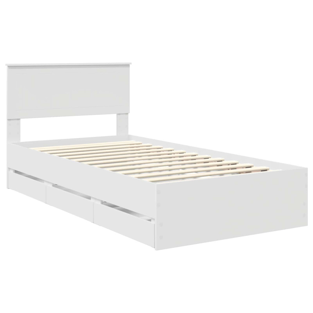 Produktbild för Sängram med låda med huvudgavel Vit 100 x 200 cm Ingenjörsträ