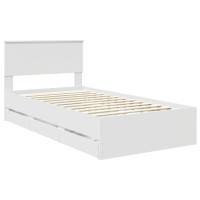 Produktbild för Sängram med låda med huvudgavel Vit 100 x 200 cm Ingenjörsträ