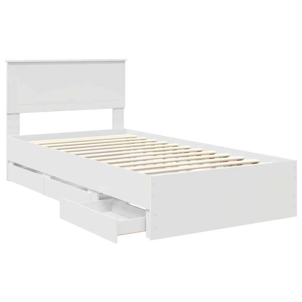 Produktbild för Sängram med låda med huvudgavel Vit 100 x 200 cm Ingenjörsträ