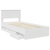 Produktbild för Sängram med låda med huvudgavel Vit 100 x 200 cm Ingenjörsträ