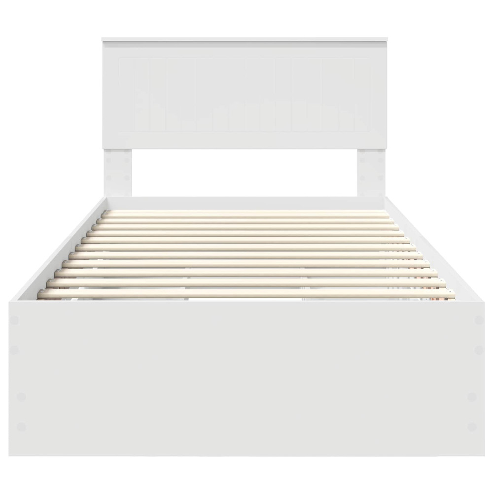 Produktbild för Sängram med låda med huvudgavel Vit 100 x 200 cm Ingenjörsträ