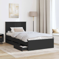 Produktbild för Sängram med låda med huvudgavel Svart 100 x 200 cm Ingenjörsträ