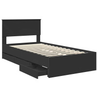 Produktbild för Sängram med låda med huvudgavel Svart 100 x 200 cm Ingenjörsträ