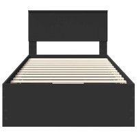 Produktbild för Sängram med låda med huvudgavel Svart 100 x 200 cm Ingenjörsträ