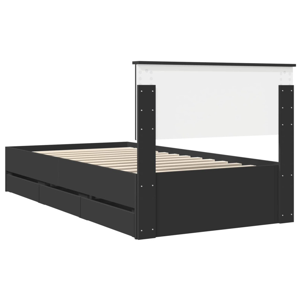Produktbild för Sängram med låda med huvudgavel Svart 100 x 200 cm Ingenjörsträ