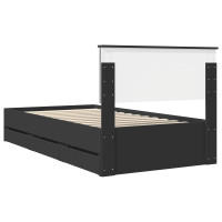 Produktbild för Sängram med låda med huvudgavel Svart 100 x 200 cm Ingenjörsträ