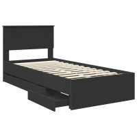 Produktbild för Sängram med låda med huvudgavel Svart 90 x 200 cm Ingenjörsträ