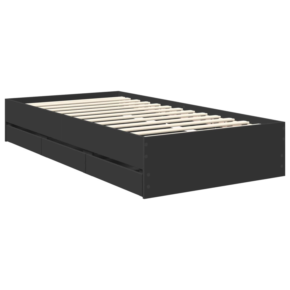 Produktbild för Sängram med låda med huvudgavel Svart 90 x 200 cm Ingenjörsträ