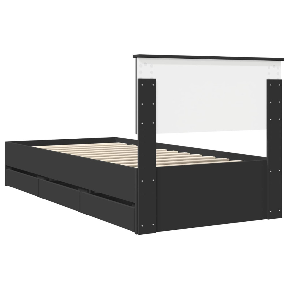 Produktbild för Sängram med låda med huvudgavel Svart 90 x 200 cm Ingenjörsträ