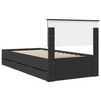 Produktbild för Sängram med låda med huvudgavel Svart 90 x 200 cm Ingenjörsträ