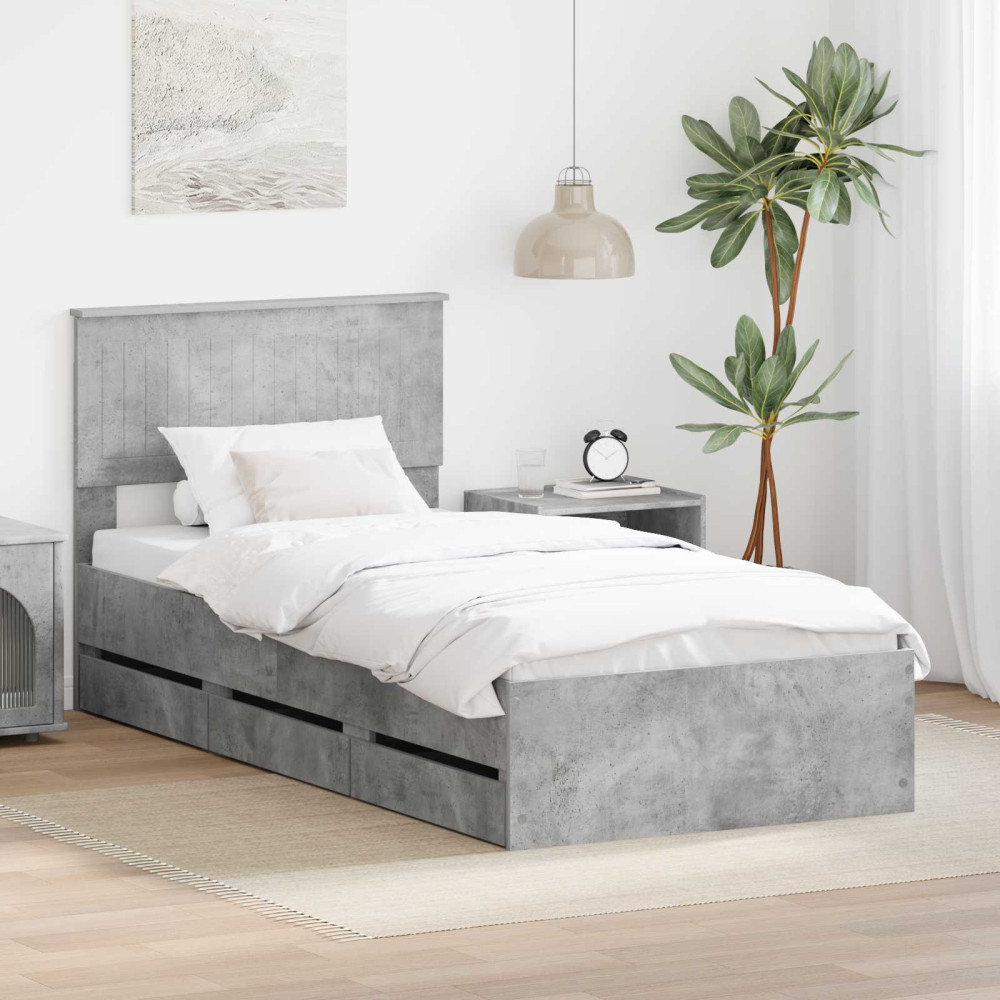 Produktbild för Sängram med låda med lagring Betonggrå 90 x 200 cm Ingenjörsträ