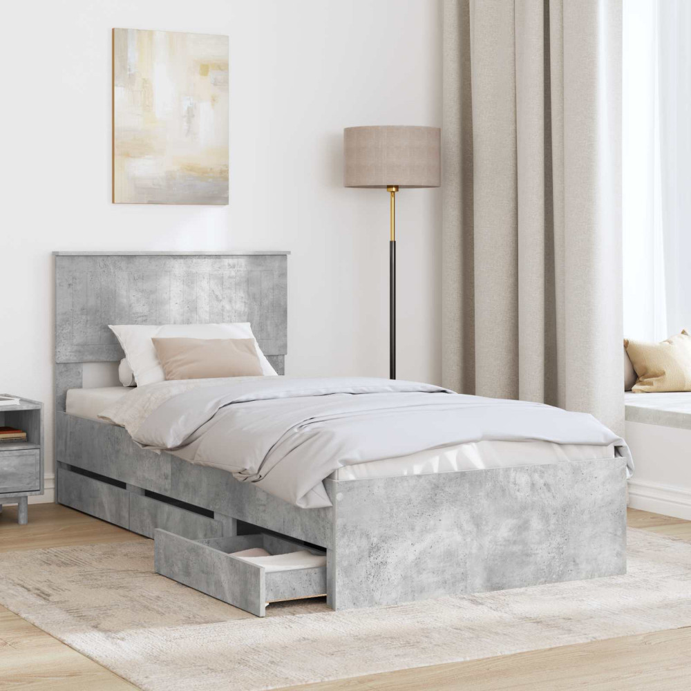 Produktbild för Sängram med låda med lagring Betonggrå 90 x 200 cm Ingenjörsträ