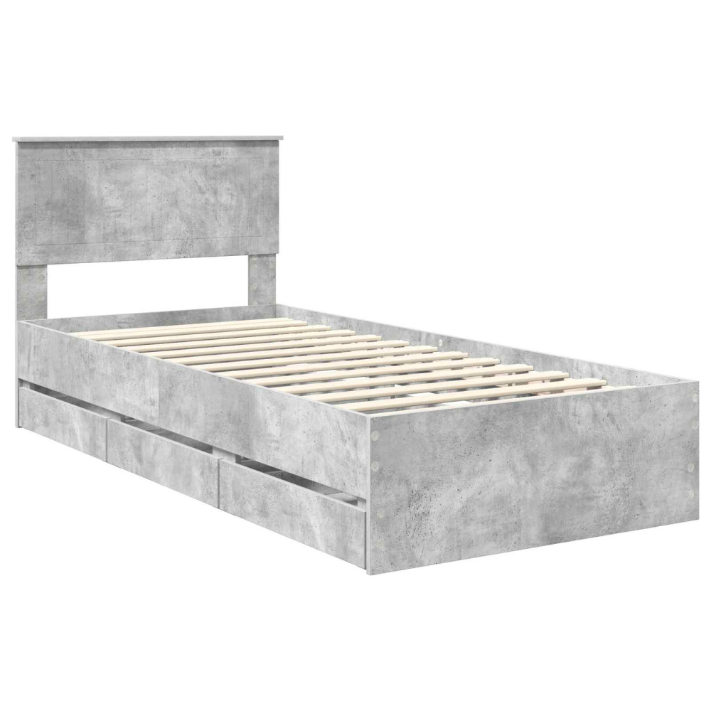 Produktbild för Sängram med låda med lagring Betonggrå 90 x 200 cm Ingenjörsträ