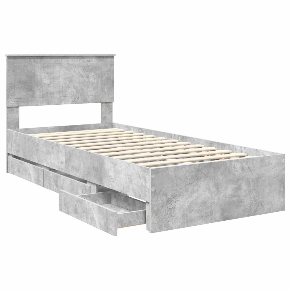 Produktbild för Sängram med låda med lagring Betonggrå 90 x 200 cm Ingenjörsträ
