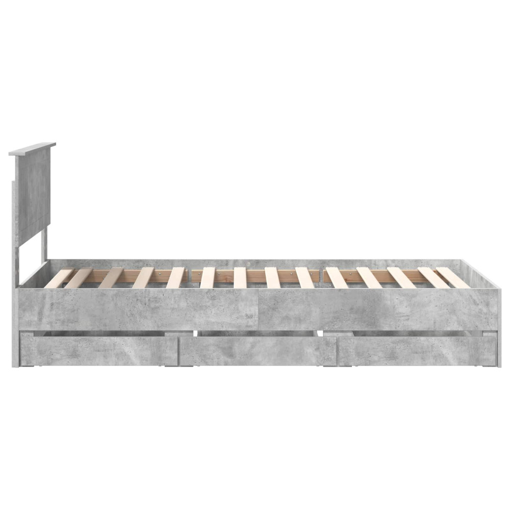 Produktbild för Sängram med låda med lagring Betonggrå 90 x 200 cm Ingenjörsträ