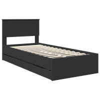 Produktbild för Sängram med låda med huvudgavel Svart 90 x 190 cm Ingenjörsträ