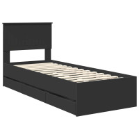 Produktbild för Sängram med låda med huvudgavel Svart 75 x 190 cm Ingenjörsträ
