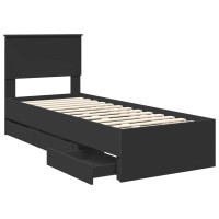 Produktbild för Sängram med låda med huvudgavel Svart 75 x 190 cm Ingenjörsträ