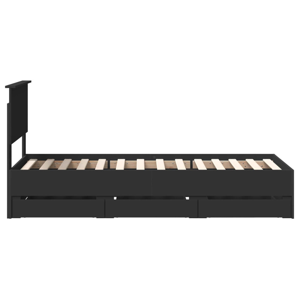 Produktbild för Sängram med låda med huvudgavel Svart 75 x 190 cm Ingenjörsträ