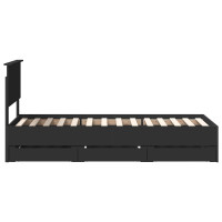 Produktbild för Sängram med låda med huvudgavel Svart 75 x 190 cm Ingenjörsträ