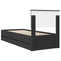 Produktbild för Sängram med låda med huvudgavel Svart 75 x 190 cm Ingenjörsträ