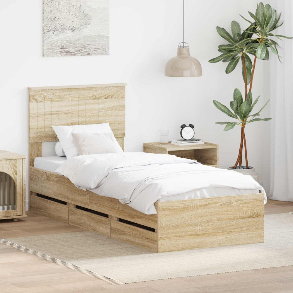 Produktbild för Sängram med låda med lagring Sonoma-ek 75 x 190 cm Ingenjörsträ