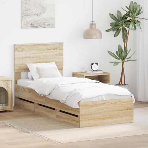 vidaXL Sängram med låda med lagring Sonoma-ek 75 x 190 cm Ingenjörsträ