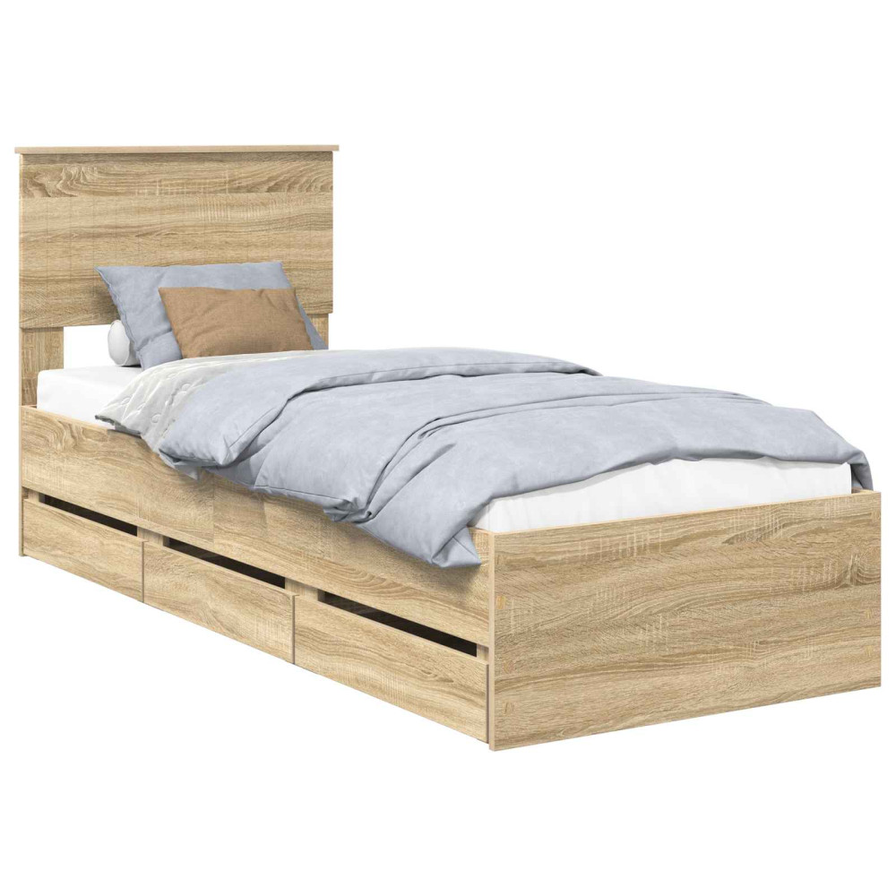 Produktbild för Sängram med låda med lagring Sonoma-ek 75 x 190 cm Ingenjörsträ