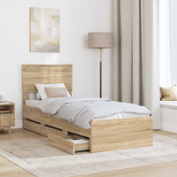 Produktbild för Sängram med låda med lagring Sonoma-ek 75 x 190 cm Ingenjörsträ