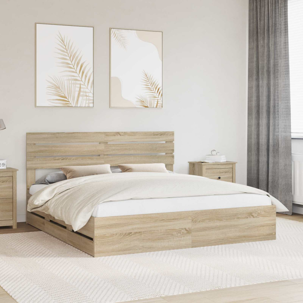 Produktbild för Sängram med låda Sonoma-ek 200 x 200 cm Ingenjörsträ