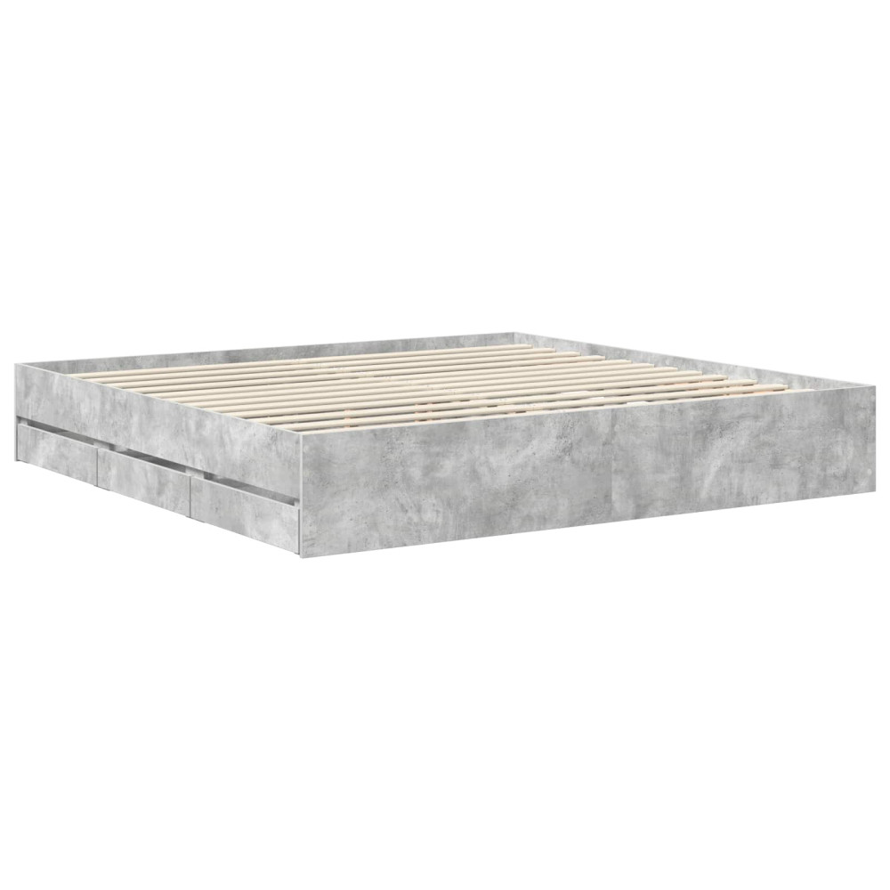 Produktbild för Sängram med låda Betonggrå 200 x 200 cm Ingenjörsträ