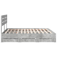 Produktbild för Sängram med låda Betonggrå 180 x 200 cm Ingenjörsträ